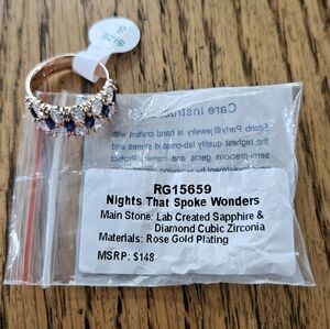 "Nights That Spoke Wonders" Rose Gold Ring with Sapphire & Diamond CubicZirconia